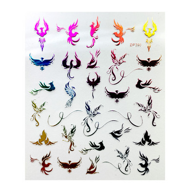 1 gab. Nagu mākslas uzlīme zelta varavīksnes fēniksa pūķa pāva formas uzlīmes nagiem ziedi lipīga nagu mākslas dekorēšana manikīram