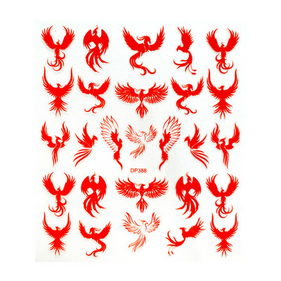 1 gab. Nagu mākslas uzlīme zelta varavīksnes fēniksa pūķa pāva formas uzlīmes nagiem ziedi lipīga nagu mākslas dekorēšana manikīram