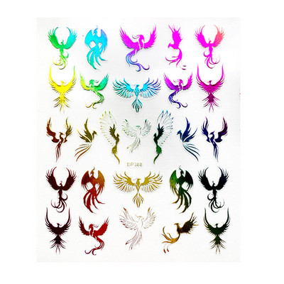 1 gab. Nagu mākslas uzlīme zelta varavīksnes fēniksa pūķa pāva formas uzlīmes nagiem ziedi lipīga nagu mākslas dekorēšana manikīram