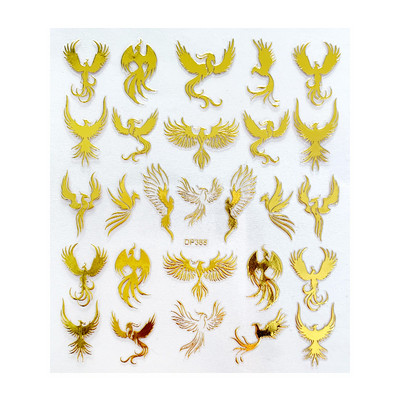 1 gab. Nagu mākslas uzlīme zelta varavīksnes fēniksa pūķa pāva formas uzlīmes nagiem ziedi lipīga nagu mākslas dekorēšana manikīram