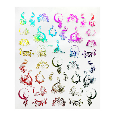 1 gab. Nagu mākslas uzlīme zelta varavīksnes fēniksa pūķa pāva formas uzlīmes nagiem ziedi lipīga nagu mākslas dekorēšana manikīram