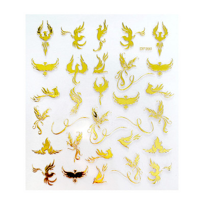 1 gab. Nagu mākslas uzlīme zelta varavīksnes fēniksa pūķa pāva formas uzlīmes nagiem ziedi lipīga nagu mākslas dekorēšana manikīram