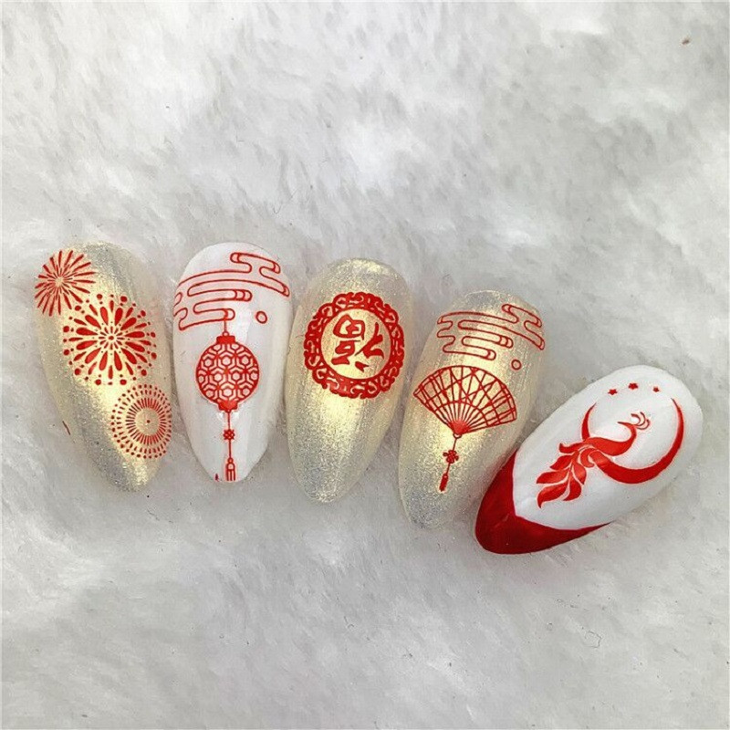 1 gab. Nagu mākslas uzlīme zelta varavīksnes fēniksa pūķa pāva formas uzlīmes nagiem ziedi lipīga nagu mākslas dekorēšana manikīram