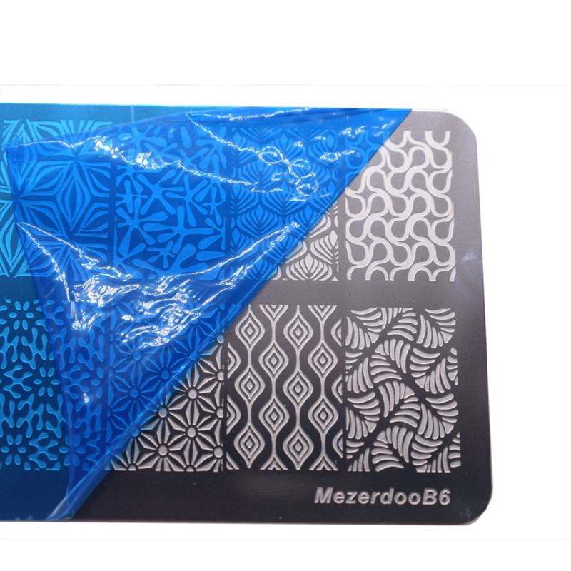 Mezerdoo Geometry Rectangle Stamping Template Geometry Pattern Manicure Leaves Flower Design Nail Art Stamp Image Plate B6