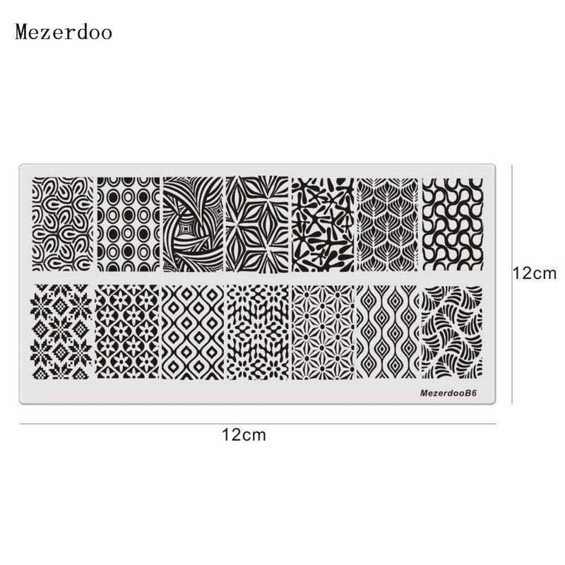 Mezerdoo Geometry Rectangle Stamping Template Geometry Pattern Manicure Leaves Flower Design Nail Art Stamp Image Plate B6