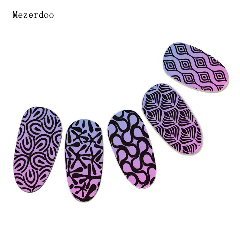 Mezerdoo Geometry Rectangle Stamping Template Geometry Pattern Manicure Leaves Flower Design Nail Art Stamp Image Plate B6