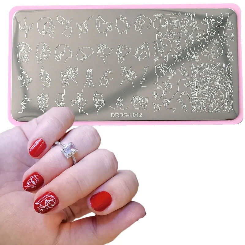 6x12cm Čūska Abstrakts Sejas Nagu apzīmogošanas plāksnes Kaķu ģeometriskās līnijas Angļu burti Lapas Ziedi Drukāšanas Veidnes Trafarets