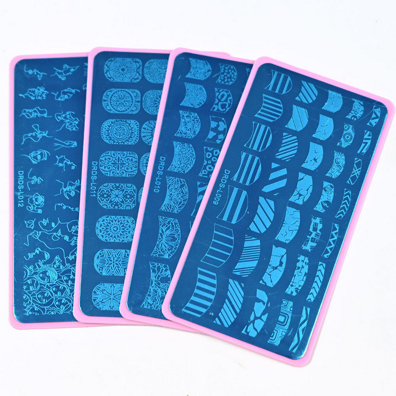 6x12cm Čūska Abstrakts Sejas Nagu apzīmogošanas plāksnes Kaķu ģeometriskās līnijas Angļu burti Lapas Ziedi Drukāšanas Veidnes Trafarets