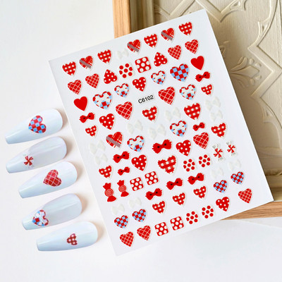 1 buc Kawaii Love Heart Nail Art Autocolante 3D Colorat Hollow Love Design Nail Slider Decals Autocolante de dimensiuni mixte pentru decorațiuni pentru unghii