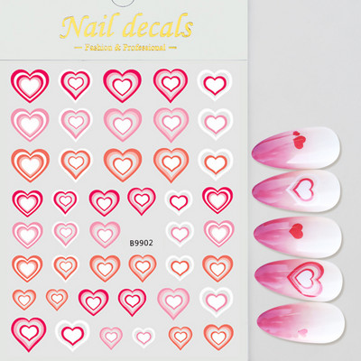1 buc Kawaii Love Heart Nail Art Autocolante 3D Colorat Hollow Love Design Nail Slider Decals Autocolante de dimensiuni mixte pentru decorațiuni pentru unghii