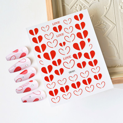 1 buc Kawaii Love Heart Nail Art Autocolante 3D Colorat Hollow Love Design Nail Slider Decals Autocolante de dimensiuni mixte pentru decorațiuni pentru unghii