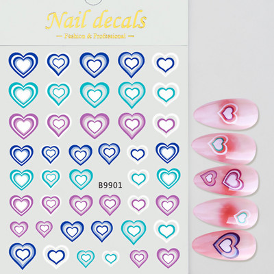 1 buc Kawaii Love Heart Nail Art Autocolante 3D Colorat Hollow Love Design Nail Slider Decals Autocolante de dimensiuni mixte pentru decorațiuni pentru unghii