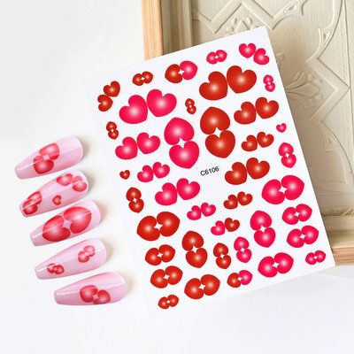 1 buc Kawaii Love Heart Nail Art Autocolante 3D Colorat Hollow Love Design Nail Slider Decals Autocolante de dimensiuni mixte pentru decorațiuni pentru unghii
