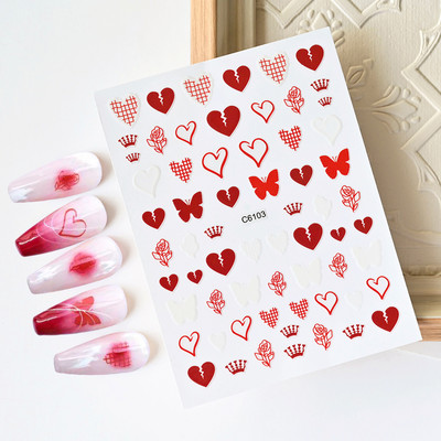 1 buc Kawaii Love Heart Nail Art Autocolante 3D Colorat Hollow Love Design Nail Slider Decals Autocolante de dimensiuni mixte pentru decorațiuni pentru unghii