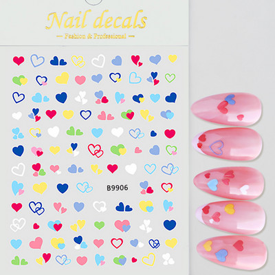 1 buc Kawaii Love Heart Nail Art Autocolante 3D Colorat Hollow Love Design Nail Slider Decals Autocolante de dimensiuni mixte pentru decorațiuni pentru unghii