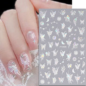 White Butterfly 3D Nagu uzlīmes Krāsaini Ziedi Strauji Nagu mākslas uzlīmes Jauna stila lāzera bronzas uzlīmes Nagu mākslas piederumi