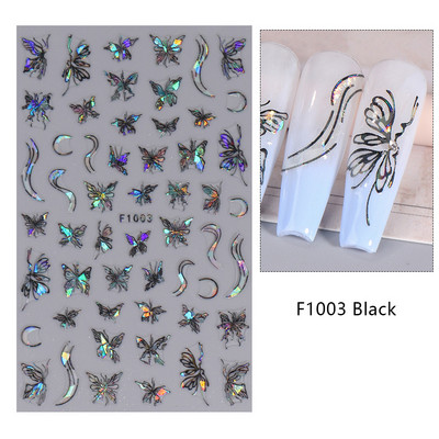 White Butterfly 3D Nagu uzlīmes Krāsaini Ziedi Strauji Nagu mākslas uzlīmes Jauna stila lāzera bronzas uzlīmes Nagu mākslas piederumi