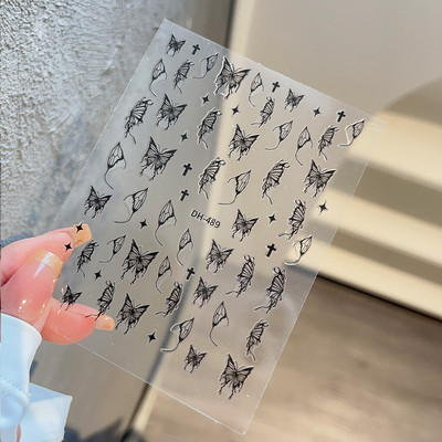 White Butterfly 3D Nagu uzlīmes Krāsaini Ziedi Strauji Nagu mākslas uzlīmes Jauna stila lāzera bronzas uzlīmes Nagu mākslas piederumi