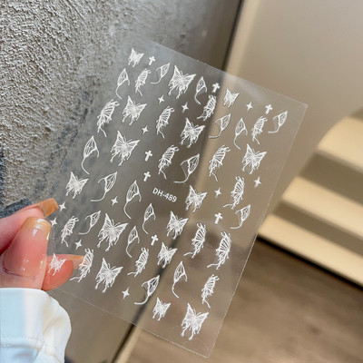 White Butterfly 3D Nagu uzlīmes Krāsaini Ziedi Strauji Nagu mākslas uzlīmes Jauna stila lāzera bronzas uzlīmes Nagu mākslas piederumi