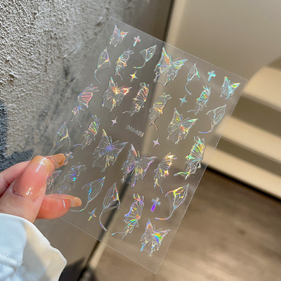 White Butterfly 3D Nagu uzlīmes Krāsaini Ziedi Strauji Nagu mākslas uzlīmes Jauna stila lāzera bronzas uzlīmes Nagu mākslas piederumi