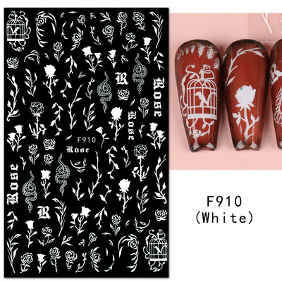 White Butterfly 3D Nagu uzlīmes Krāsaini Ziedi Strauji Nagu mākslas uzlīmes Jauna stila lāzera bronzas uzlīmes Nagu mākslas piederumi