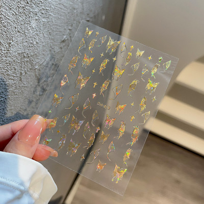 White Butterfly 3D Nagu uzlīmes Krāsaini Ziedi Strauji Nagu mākslas uzlīmes Jauna stila lāzera bronzas uzlīmes Nagu mākslas piederumi