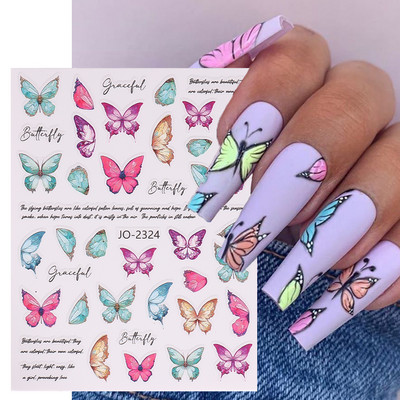 White Butterfly 3D Nagu uzlīmes Krāsaini Ziedi Strauji Nagu mākslas uzlīmes Jauna stila lāzera bronzas uzlīmes Nagu mākslas piederumi