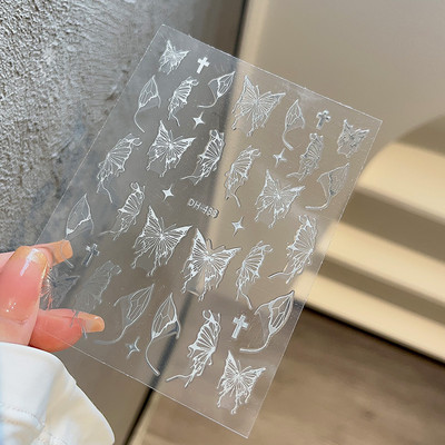 White Butterfly 3D Nagu uzlīmes Krāsaini Ziedi Strauji Nagu mākslas uzlīmes Jauna stila lāzera bronzas uzlīmes Nagu mākslas piederumi