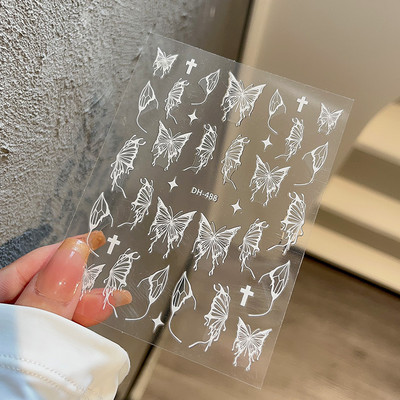White Butterfly 3D Nagu uzlīmes Krāsaini Ziedi Strauji Nagu mākslas uzlīmes Jauna stila lāzera bronzas uzlīmes Nagu mākslas piederumi