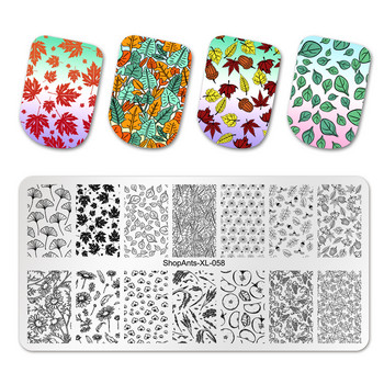 SHOPANTS Nail art Stamping Plate Maple Leaves Φθινοπωρινό θέμα από ανοξείδωτο ατσάλι Σχέδιο φθινοπώρου Overprint Πρότυπο για σφραγίδα νυχιών