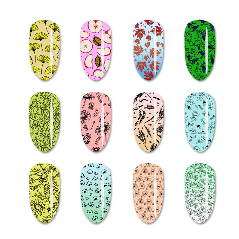 SHOPANTS Nagu māksla Apzīmogošanas plāksne Kļavas lapas Rudens tēma Nerūsējošais tērauds Fall Design Overprint Nagu zīmogu veidņu trafareti