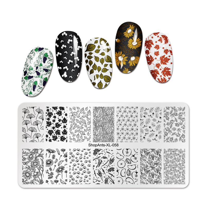 SHOPANTS Nagu māksla Apzīmogošanas plāksne Kļavas lapas Rudens tēma Nerūsējošais tērauds Fall Design Overprint Nagu zīmogu veidņu trafareti