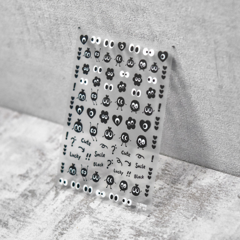 Kawaii Lucky Smile Black Coal Carbon Eye Naljepnica za nokte Japanska naljepnica za nokte Ljepilo Visokokvalitetni ukrasi za manikuru