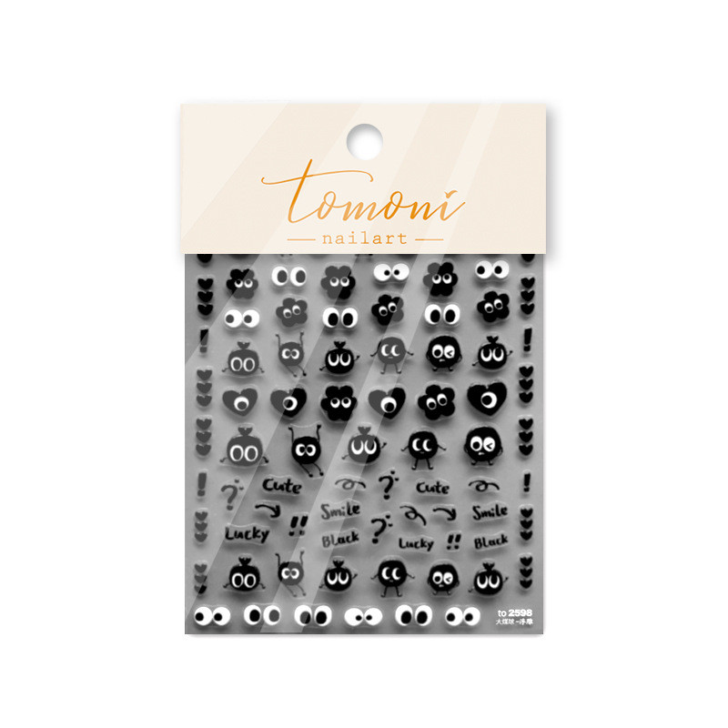 Kawaii Lucky Smile Black Coal Carbon Eye Naljepnica za nokte Japanska naljepnica za nokte Ljepilo Visokokvalitetni ukrasi za manikuru