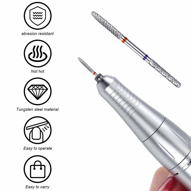 Divgalvu sakausējuma nagu urbji Volframa tērauda noņemšanai kutikulas nagu lakas galviņa elektriskās pulēšanas mašīnas piederumi