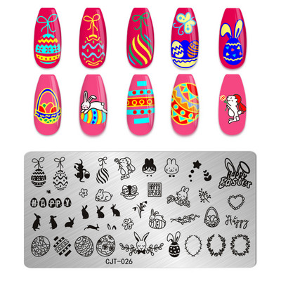 Jauki, viegli Lieldienu nagu mākslas štancēšanas veidne Ziedu olas Trušu zaķa dizains Manikīrs Nagu zīmoga plāksnes attēls DIY nagu instrumenti meitenes