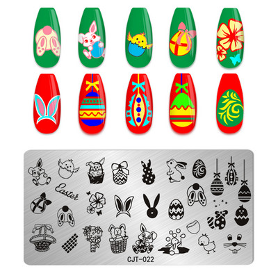 Jauki, viegli Lieldienu nagu mākslas štancēšanas veidne Ziedu olas Trušu zaķa dizains Manikīrs Nagu zīmoga plāksnes attēls DIY nagu instrumenti meitenes