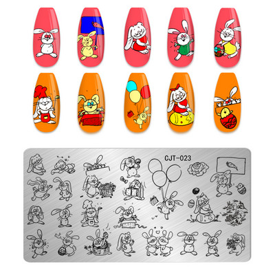 Jauki, viegli Lieldienu nagu mākslas štancēšanas veidne Ziedu olas Trušu zaķa dizains Manikīrs Nagu zīmoga plāksnes attēls DIY nagu instrumenti meitenes