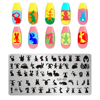 Jauki, viegli Lieldienu nagu mākslas štancēšanas veidne Ziedu olas Trušu zaķa dizains Manikīrs Nagu zīmoga plāksnes attēls DIY nagu instrumenti meitenes