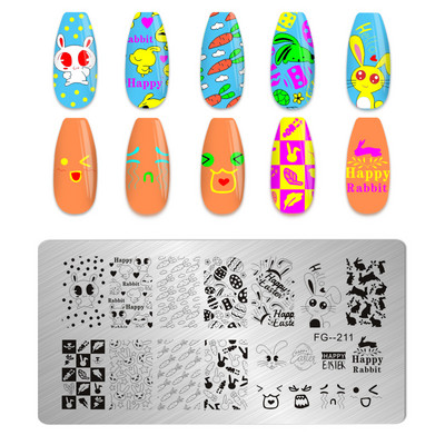 Jauki, viegli Lieldienu nagu mākslas štancēšanas veidne Ziedu olas Trušu zaķa dizains Manikīrs Nagu zīmoga plāksnes attēls DIY nagu instrumenti meitenes