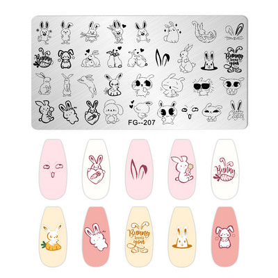 Jauki, viegli Lieldienu nagu mākslas štancēšanas veidne Ziedu olas Trušu zaķa dizains Manikīrs Nagu zīmoga plāksnes attēls DIY nagu instrumenti meitenes