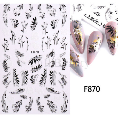 1 gab Black Leaf 3D Līmējoša uzlīme nagu ģeometriskām līnijām Pavasara ziedu lapām Tauriņu nagu dekoru uzlīmes manikīra piederumi