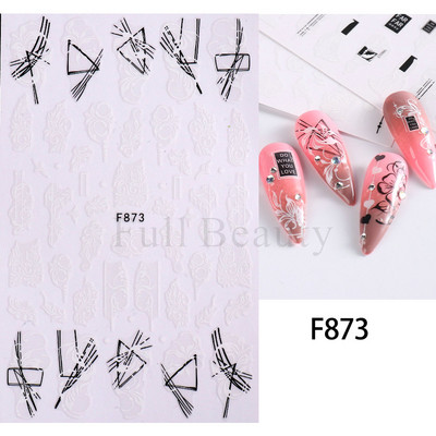 1 gab Black Leaf 3D Līmējoša uzlīme nagu ģeometriskām līnijām Pavasara ziedu lapām Tauriņu nagu dekoru uzlīmes manikīra piederumi