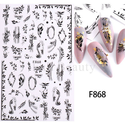1 gab Black Leaf 3D Līmējoša uzlīme nagu ģeometriskām līnijām Pavasara ziedu lapām Tauriņu nagu dekoru uzlīmes manikīra piederumi