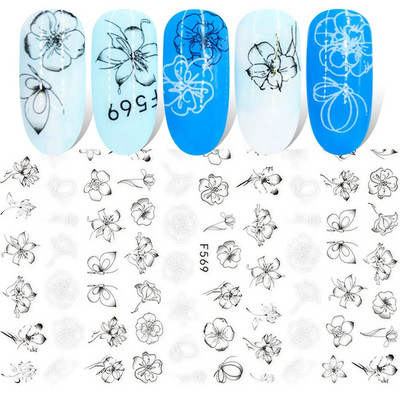 1 gab Black Leaf 3D Līmējoša uzlīme nagu ģeometriskām līnijām Pavasara ziedu lapām Tauriņu nagu dekoru uzlīmes manikīra piederumi