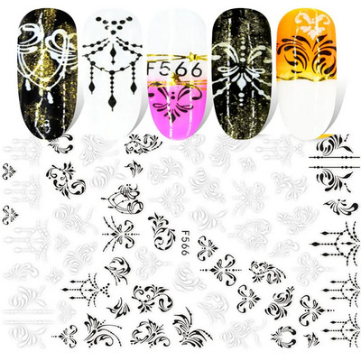 1 gab Black Leaf 3D Līmējoša uzlīme nagu ģeometriskām līnijām Pavasara ziedu lapām Tauriņu nagu dekoru uzlīmes manikīra piederumi