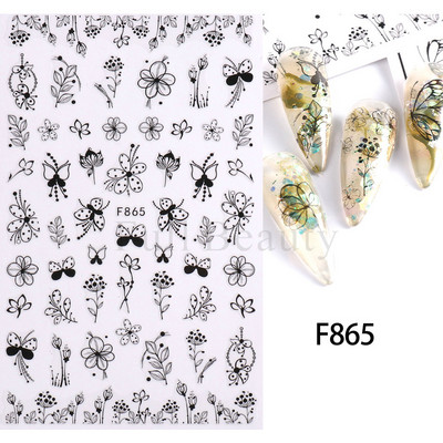 1 gab Black Leaf 3D Līmējoša uzlīme nagu ģeometriskām līnijām Pavasara ziedu lapām Tauriņu nagu dekoru uzlīmes manikīra piederumi