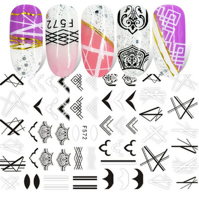 1 gab Black Leaf 3D Līmējoša uzlīme nagu ģeometriskām līnijām Pavasara ziedu lapām Tauriņu nagu dekoru uzlīmes manikīra piederumi