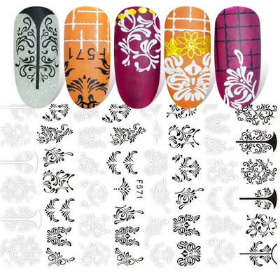 1 gab Black Leaf 3D Līmējoša uzlīme nagu ģeometriskām līnijām Pavasara ziedu lapām Tauriņu nagu dekoru uzlīmes manikīra piederumi