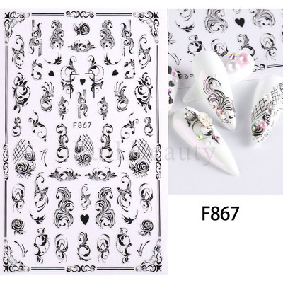 1 gab Black Leaf 3D Līmējoša uzlīme nagu ģeometriskām līnijām Pavasara ziedu lapām Tauriņu nagu dekoru uzlīmes manikīra piederumi